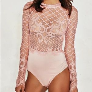 Nasty Gal Blush Pink Lace Long Sleeve Top - Small